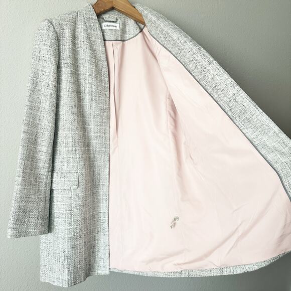 Calvin Klein Checker-Print Collarless Longline Mid Length Blazer Women’s Size 16 - Picture 9 of 15